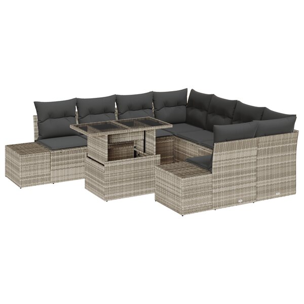 vidaXL Ensemble de Canapé de Jardin 9 Pièces avec Coussins en Poly Rotin Gris Clair
