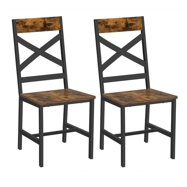 Chaises de salle à manger lot de 2 sièges de cuisine cadre en acier ergonomique style industriel pour salon cuisine marron rustique et noir 12_0004981