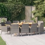 vidaXL Ensemble à manger de jardin 11 Pièces avec coussins Gris