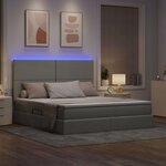 vidaXL Lit de rangement LED avec matelas Gris clair 160 x 200 cm Tissu