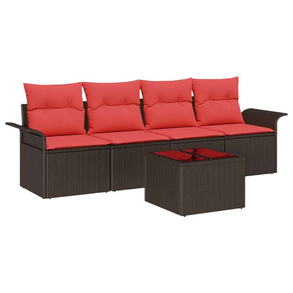 vidaXL Ensemble de canapé de jardin 5 Pièces Beige et Rouge polyrotin