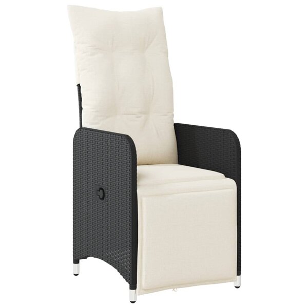 vidaXL Chaise inclinable de jardin avec coussins noir résine tressée