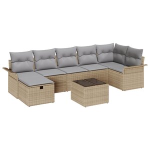 vidaXL Ensemble de canapé de jardin 8 pièces avec coussins en poly rattan beige