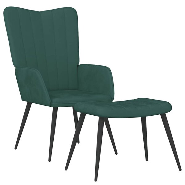 vidaXL Chaise de relaxation avec tabouret Vert foncé Velours