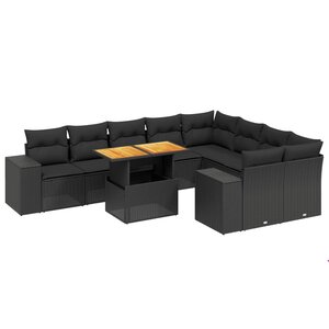 vidaXL Salon de jardin 10 Pièces avec coussins noir résine tressée