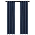 vidaXL Rideaux occultants Aspect lin avec œillets 2 Pièces Bleu 140x245cm
