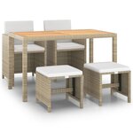 vidaXL Meubles à dîner de jardin et coussins 5 Pièces Poly rotin Beige
