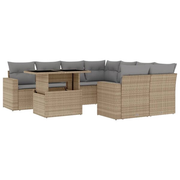 vidaXL Salon de jardin avec coussins 9 Pièces beige résine tressée