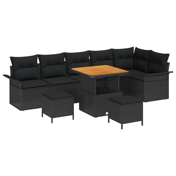vidaXL Ensemble de canapé de jardin 9 Pièces Noir polyrotin