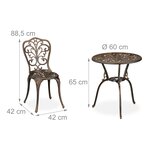 Salon de jardin compact 65 x 60 cm table 2 chaises ambiance romantique style rustique en fonte d'aluminium gris 13_0016729