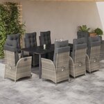 vidaXL Ensemble à manger de jardin et coussins 9 Pièces gris clair rotin