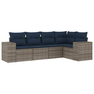 vidaXL Salon de jardin 5 Pièces avec coussins gris résine tressée