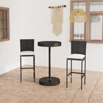 vidaXL Ensemble de bar de jardin 3 Pièces et coussins Résine tressée Noir