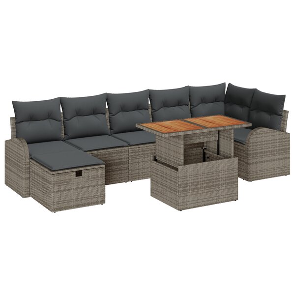 Ensemble de canapés de jardin 8 pièces avec coussins gris en poly rattan