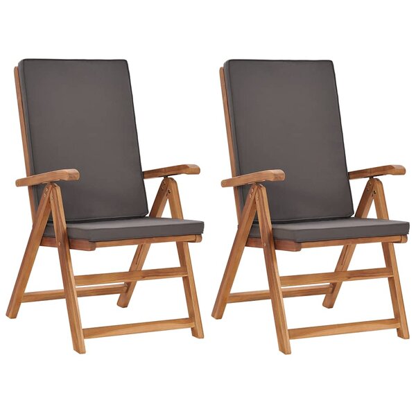 vidaXL Chaises inclinables lot de 2 avec coussins Teck solide Gris