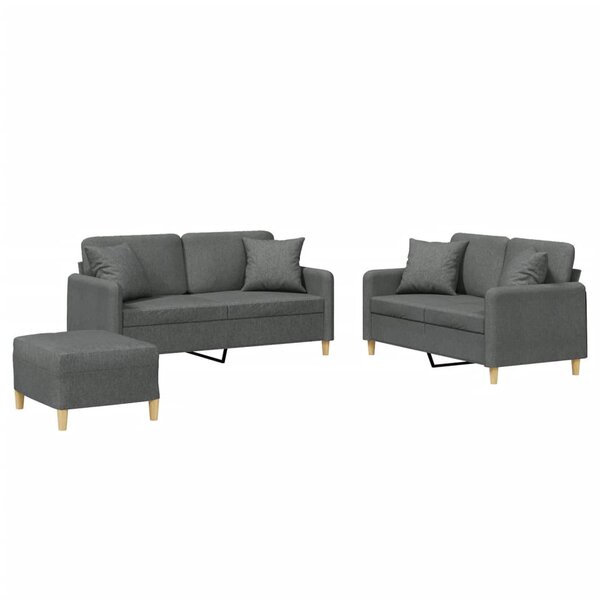 vidaXL Ensemble de canapés 3 Pièces coussins gris foncé tissu