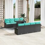 vidaXL Ensemble de canapé de jardin 9 Pièces Noir Poly Rattan