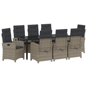 vidaXL Ensemble de salle à manger pour jardin 9 Pièces Gris polyrotin