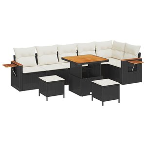 vidaXL Ensemble de canapé de jardin 9 Pièces Noir polyrotin