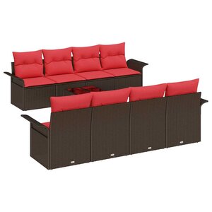 vidaXL Ensemble de canapé de jardin 9 Pièces Marron Poly rotin