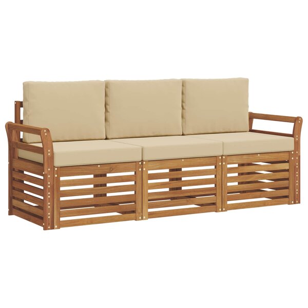 vidaXL Ensembles de canapés 3 pc Naturel et Beige Bois d'Acacia Massif