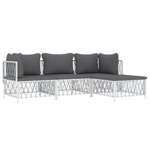 Salon de jardin meuble d'extérieur ensemble de mobilier 4 pièces avec coussins blanc acier 02_0016084