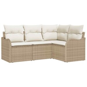 vidaXL Ensemble de canapé de jardin 4 Pièces Beige polyrotin