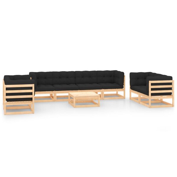 vidaXL Salon de jardin 9 Pièces avec coussins Bois de pin massif