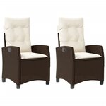 vidaXL Chaises inclinables de jardin lot de 2 et coussins marron rotin
