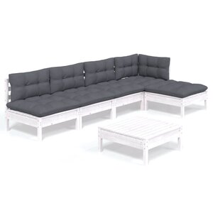 vidaXL Salon de jardin 6 Pièces avec coussins blanc bois de pin