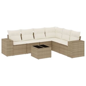 vidaXL Salon de jardin avec coussins 7 Pièces beige résine tressée