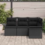 vidaXL Ensemble de canapé de jardin avec coussin 4 Pièces Noir polyrotin