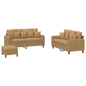 vidaXL Ensemble de canapés 3 Pièces avec coussins Marron Velours