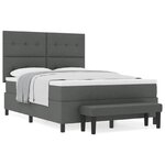 vidaXL Lit à ressort avec matelas et banc gris foncé 160x200 cm tissu