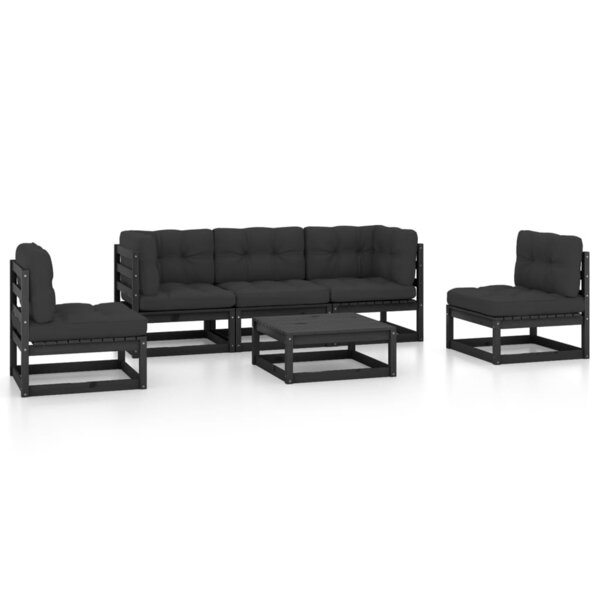 Salon de jardin meuble d'extérieur ensemble de mobilier 6 pièces avec coussins bois de pin massif 02_0016666