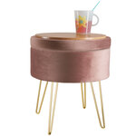 Tectake Tabouret avec coffre de rangement aspect velours transformable AVA - rose