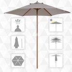Parasol droit rond grande taille de jardin Ø 2,5 x 2,25H m bois de bambou gris
