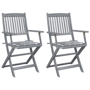 vidaXL Chaises pliables d'extérieur lot de 2 et coussins Bois d'acacia