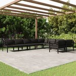 vidaXL Salon de jardin 9 Pièces avec coussins Aluminium Anthracite