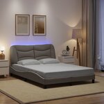vidaXL Cadre de lit avec LED sans matelas taupe 140x190 cm tissu