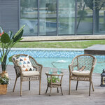 Outsunny Ensemble bistro de jardin style bohème chic 2 fauteuils avec coussins + table basse résine tressée beige