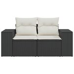 vidaXL Canapé de jardin avec coussins 2 places noir résine tressée