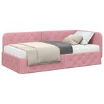 vidaXL Cadre de lit d'angle avec matelas Rose 100 x 200 cm Velours