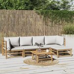 vidaXL Salon de jardin 6 Pièces avec coussins gris clair bambou