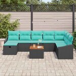 vidaXL Ensemble de canapé de jardin avec coussin 9 Pièces Noir polyrotin