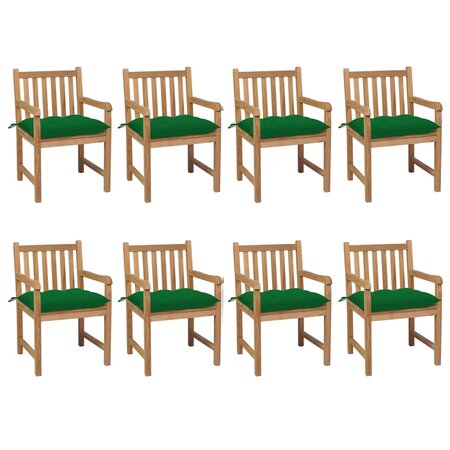 vidaXL Chaises de jardin 8 Pièces avec coussins vert Bois de teck solide