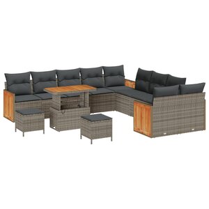 Ensemble de canapé de jardin vidaXL 13 pièces avec coussins gris en rotin synthétique et acacia