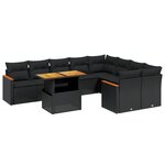 vidaXL Salon de jardin 10 Pièces avec coussins noir résine tressée