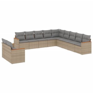 vidaXL Salon de jardin 11 Pièces avec coussins beige résine tressée