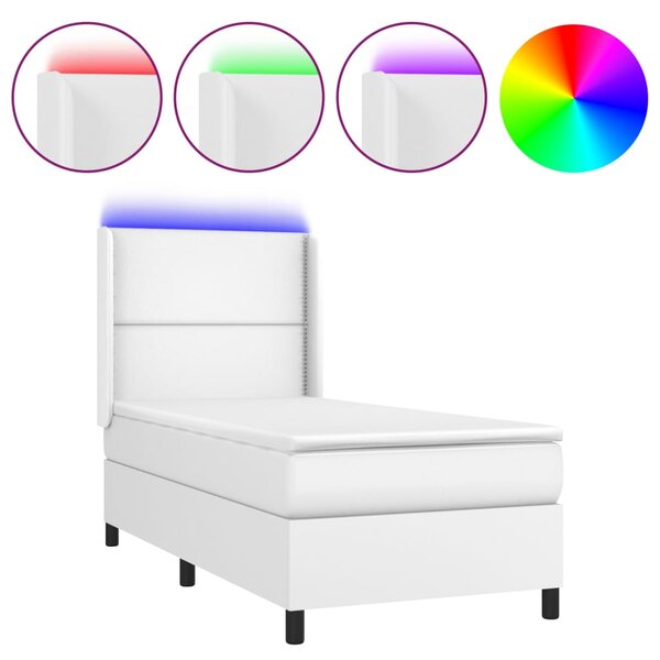 vidaXL Sommier à lattes de lit matelas LED Blanc 80x200cm Similicuir